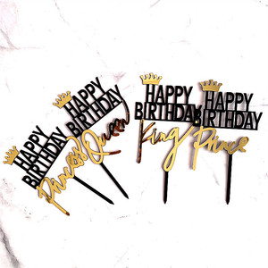 Décorations de gâteau réutilisables et écologiques en forme de lettres acryliques « Joyeux Anniversaire Roi Reine Princesse Prince » - Product Image 2