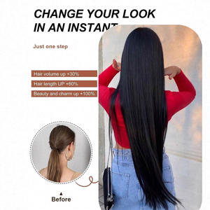 Extensions de cheveux raides Tocucc 50cm 60cm 70cm 80cm 100cm, postiche femme à cinq clips, en fibre haute température teinte - Product Image 5