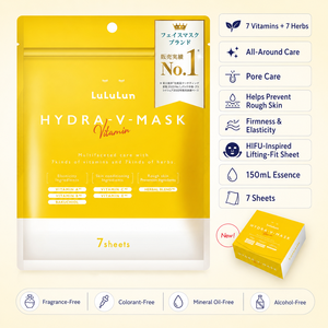 Masque en tissu quotidien éclaircissant les pores LuLuLun HYDRA-V-MASK Vitamine 7, 7 vitamines, 7 herbes, fabriqué au Japon, vente en gros - Product Image 3
