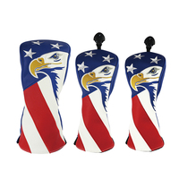 Housse de protection pour tête de driver de golf OEM personnalisée brodée, imperméable, motif Aigle Drapeau USA, en cuir PU premium avec doublure en peluche, marque PM