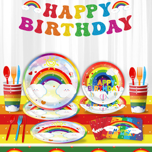 Rainbow Theme Party Supplies Einweg papier Geschirr Set Kinder geburtstag Valentinstag Tisch dekoration Banner Dinner - Product Image 2