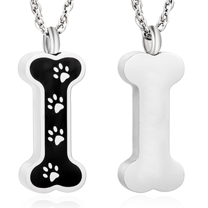 Collier pendentif en acier inoxydable style os avec breloque patte de chien, bijou funéraire urne à cendres pour animaux de compagnie - Product Image 1