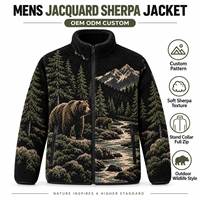 Veste d'hiver en polaire sherpa jacquard motif ours pour homme, fermeture éclair intégrale, pour activités forestières et aquatiques, personnalisable, marque privée, fabricant OEM ODM