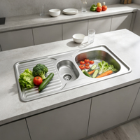 Évier de cuisine avec égouttoir intégré, évier de cuisine en acier inoxydable à double bac, 120x60cm, avec lave-tasses