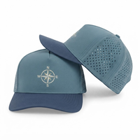 Casquette de baseball personnalisée bicolore en corde, 5 panneaux, perforations laser bleues, visière incurvée, broderie, pour sports de plein air