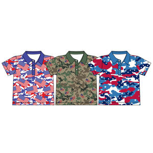 Camiseta Polo de Manga Corta con Estampado de Bandera Estadounidense del 4 de Julio, Diseño Personalizado de Camuflaje, Nuevos Diseños, Botones para Niños, Ropa para Hermanos - Product Image 1