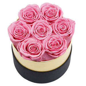 Rose éternelle en bouquet, boîte à fleurs ronde noire Phnom Penh, 7 fleurs, cadeau de Noël, cadeau de la Saint-Valentin, fleurs séchées - Product Image 5