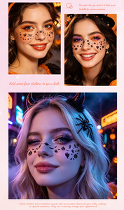 Tatouages faciaux de Halloween à effet taches de rousseur, motifs chauve-souris noire effrayante, citrouille et toile d'araignée, kit de maquillage pour fêtes - Product Image 2