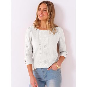 Chemisier à œillets pour femmes, manches 3/4 avec boutons, haut décontracté, chemise en popeline respirante, printemps-été, à porter au quotidien - Product Image 4