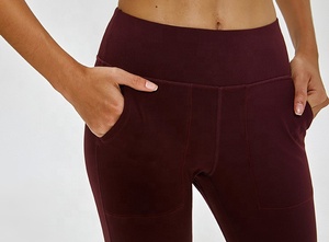 Excelente calidad de deporte cómodo alta cintura de Yoga Fitness de alta elástico No-sensación de gimnasio Capri con bolsillo - Product Image 6