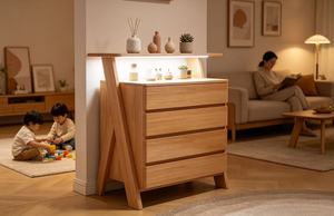 New Arrival Oak Wood 4-<b>Drawer</b> Dresser with Unique X-Shaped Frame for Bedroom & Living Room - Product Image 6