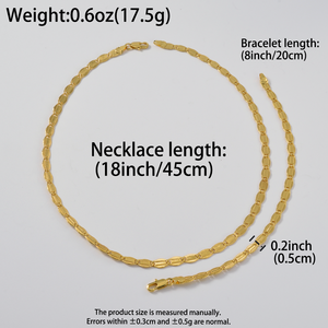 Unisex Classic Anniversary 18K Gold Plated Smooth Oval Embossed Narrow Lightweight <b>Matching</b> Necklace Set <b>Bracelets</b> - Product Image 6