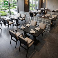 Ensemble de table rectangulaire et de chaises à accoudoirs en bois massif pour restaurant commercial de luxe, design moderne minimaliste, écologique et durable