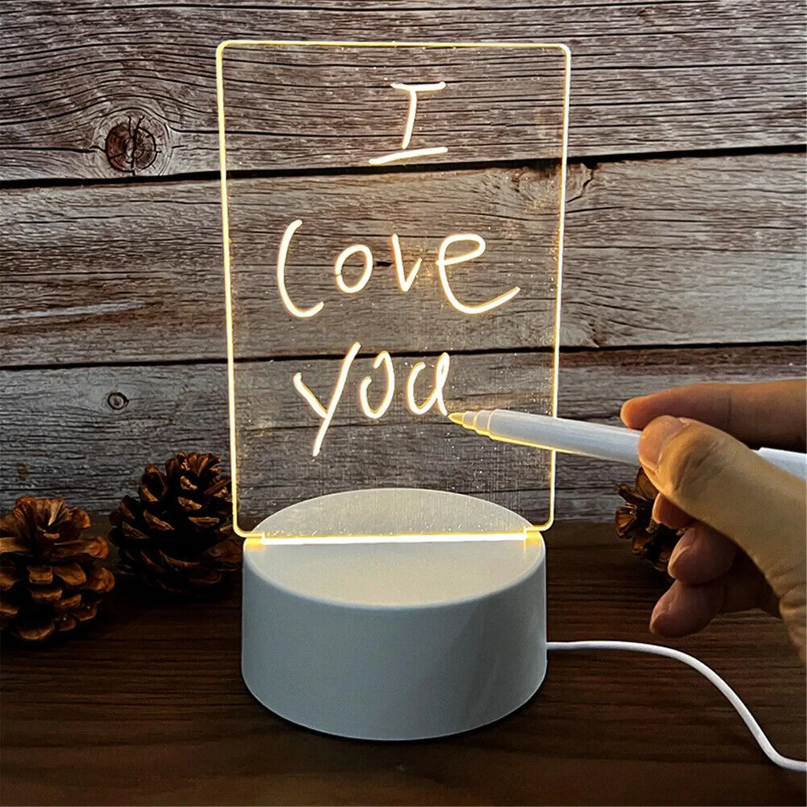 Alta Transparente Acrílico Diy Note Board Holiday Light Criativo Led Night Light Usb Message Board Light Com Caneta