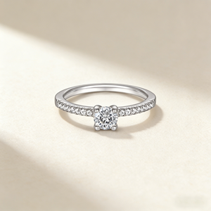 Anillo de Compromiso Clásico Redondo con Solitario, Plata de Ley 925, Anillo con Pavé de Circonitas, Anillo de Promesa Delicado para Mujer - Product Image 6