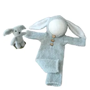 Thỏ Nắp Ca-pô Và Đội Mũ Trùm Đầu Romper Thiết Lập Sơ Sinh Bunny Hat Trang Phục Phục Sinh Bé Trang Phục Sitter Ảnh Đạo Cụ