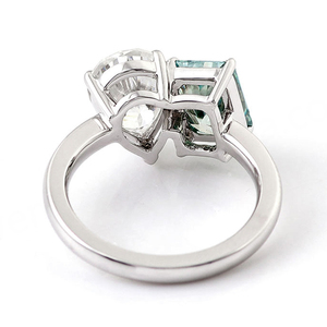 Anillo de Diamantes de Oro Sólido de 14K, Estilo Personalizado, Anillo de Boda con Dos Piedras, Anillo de Moissanita Verde de 4 Quilates con Incrustaciones para Mujer - Product Image 2