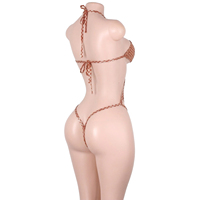 Ensembles de Bodys de Scène pour Boîte de Nuit, Vêtements de Danse Exotique en Gros, avec Paillettes Métallisées, Fil Doré Scintillant et String à Lacets