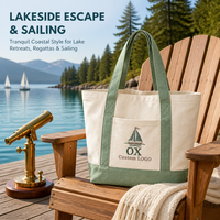 Sac fourre-tout en toile brodé sur mesure avec motif bateau, vert sauge, sac à main bateau avec poche avant, sac en coton robuste pour les vacances