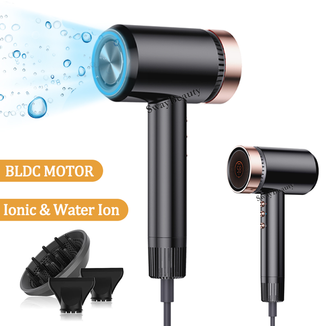 Intelligent New LCD Premium Water Ionic High Speed Brushless Leafless Salon Super Professional Negative Ion Hair Dryer