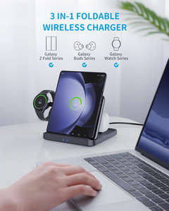 แท่นชาร์จไร้สายพับได้ Fold Go 3 in 1 แบบสามขดลวด 15W ชาร์จเร็ว พกพาสะดวก สำหรับโทรศัพท์ นาฬิกา และหูฟัง - Product Image 5