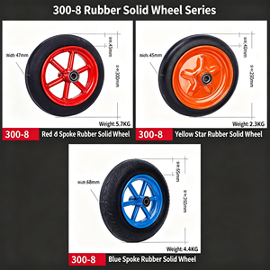 300-8 Rubber Solid <b>Wheel</b> Red Spoke High Load Smooth Rotation Flat Type - Product Image 3