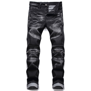 Jeans skinny pour homme de haute qualité, extensible, déchiré, coupe slim, hip hop, blanc, noir, plissé, déchiré, denim - Product Image 3