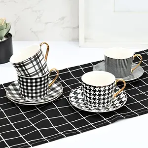 Set Tazza e Piattino in Ceramica Personalizzato con Smalto Colorato e Bordo Dorato di Lusso, Set Tazze da Caffè Espresso, <span class=keywords><strong>Cappuccino</strong></span> e Tè Turco in Porcellana - Product Image 1