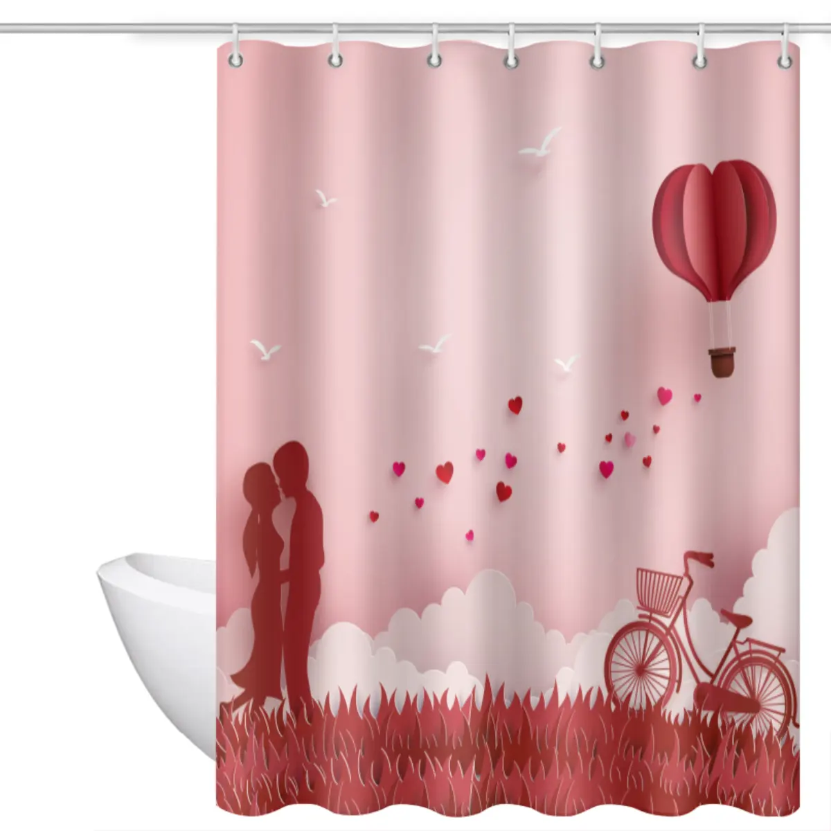 New arrival Printed Love Valentine's Day bathroom shower curtain custom shower curtain