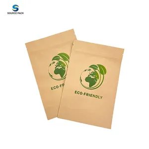 可生物降解回收定制直立袋干燥食品包装棕色牛皮纸袋，带半透明窗口