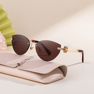 Модные модные дизайнерские солнцезащитные очки KAJILA с индивидуальным логотипом, бескаркасные солнцезащитные очки с кошачьим глазом, с бриллиантами UV400 оттенков - Product Image 3