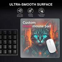Tapis de souris en verre trempé micro-gravé mat imperméable personnalisé OEM, vente en gros en vrac, tapis de jeu en stock