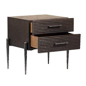 Table de chevet moderne au design tendance, plateau en bois carré, pieds en métal, avec tiroir de rangement - Product Image 2