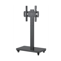 Support TV au sol en acier laminé à froid entièrement mobile, certifié CE, VESA 400x400, installation électrique, cheminée noire, 55 pouces