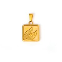 Nouveau pendentif carré ailé tridimensionnel en acier inoxydable électroplaqué, motif fleur de rose vintage, style européen et américain transfrontalier