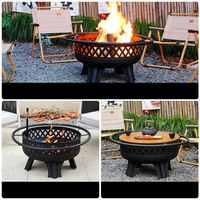 Brasero extérieur rond en fonte noire de 32 pouces pour brûler du bois avec grilles de cuisson BBQ, conception sans fumée