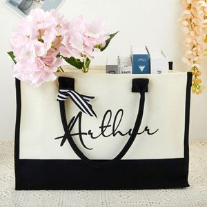Sac fourre-tout personnalisé en coton réutilisable, brodé, pour enterrement de vie de jeune fille, mariage, plage, demoiselles d'honneur, automne, été, voyage, portable - Product Image 5