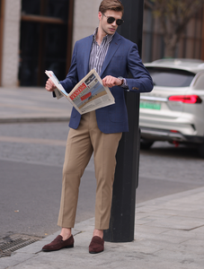 LCBZ Usine personnalisée Vente en gros 7 JOURS ÉCHANTILLON Veste de costume décontractée à <span class=keywords><strong>carreaux</strong></span> bleus haut de gamme pour hommes <span class=keywords><strong>blazer</strong></span> - Product Image 2