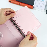 Organiseur de pochettes à monnaie en PP rose givré A6 A7, 2 pochettes sans fermeture éclair, classeur à budget à feuilles mobiles, perforé 6 trous