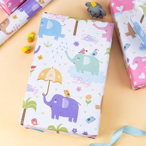 Rollo de Papel de Regalo con Diseño de Corazones Rosados y Elefantes Bebés, 17 pulgadas x 33 pies, Reversible, para Baby Shower o Cumpleaños - Product Image 3
