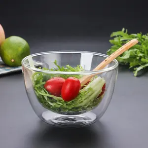 创意厨房餐具650毫升双壁玻璃碗水果沙拉碗