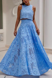 Setelan Rok Panjang Tanpa Lengan Musim Panas Gaya Eropa dan Amerika dengan Saku, Santai untuk Liburan, Model Longgar Dua Potong untuk Wanita - Product Image 3