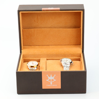 Boîte d'emballage de montre de luxe avec logo personnalisé TIME TOKEN, cuir véritable de haute qualité, doublure en velours marron, forme carrée, classique et élégante