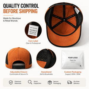 Casquette de running 5 panneaux en suède orange brûlé avec panneaux latéraux en maille noire et passepoil contrastant, sélection boutique - Product Image 6