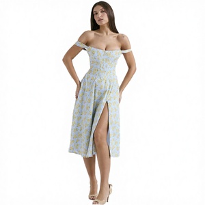 เดรสยาวปานกลางลายดอกไม้พิมพ์ลายสไตล์ฝรั่งเศสใหม่ประจำฤดูร้อนปี 2024 ดีไซน์เก๋ไก๋แบบผ่าข้าง เซ็กซี่  ใส่สบาย ระบายอากาศได้ดี ซักทำความสะอาดได้ เหมาะสำหรับใส่ลำลองหรือใส่ไปเที่ยว - Product Image 2