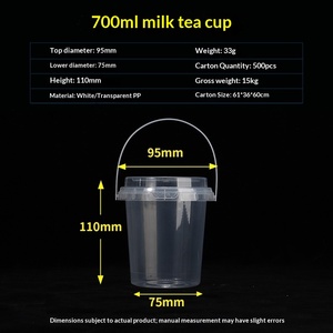 Gobelet en plastique transparent PP jetable personnalisé de la marque NAJIE, imprimé en sérigraphie, 32 oz (500 ml), avec couvercle et poignée, pour thé au lait Boba - Product Image 2