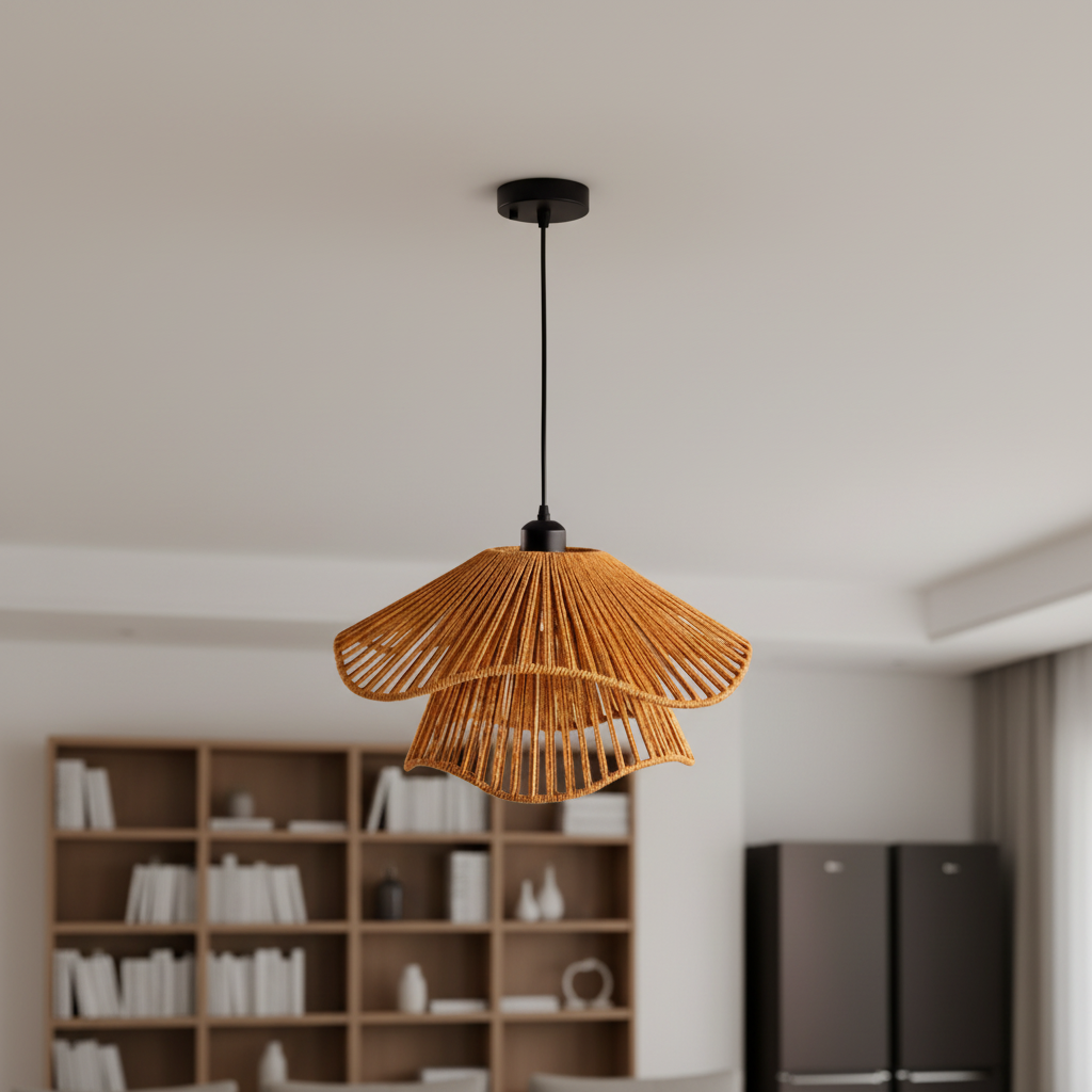 Wholesale Boho Rattan Pendant Light with Woven Lamp Shade Fishing Basket Lamp Ceiling Fixture Home Garden Party Bamboo Crafts