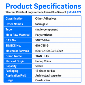 Scellant en mousse de polyuréthane personnalisé TIAN JIAN A24 500 ml, séchage rapide, adhésif PU monocomposant pour la construction de portes et de fenêtres - Product Image 2
