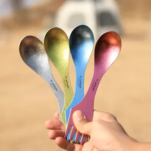 تيتانيوم Spork 3 in1Spoon نزهة في الهواء الطلق خفيفة Spork المشي لمسافات طويلة التيتانيوم النقي ملعقة شوكة للتخييم في الهواء الطلق الظهر