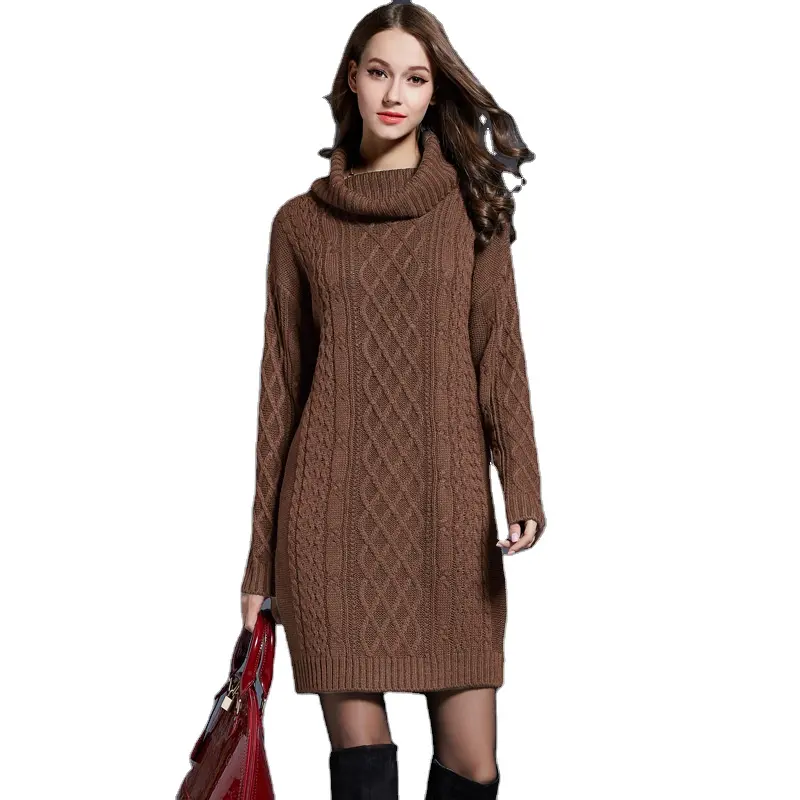2023 вязаный свитер с высоким воротом плюс размер водолазка платье Офисная Женская мода пуловер Одежда